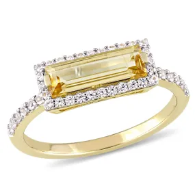 1 1/2 CT TGW Baguette Cut Citrine and White Sapphire Halo Ring in Yellow Plated Sterling Silver