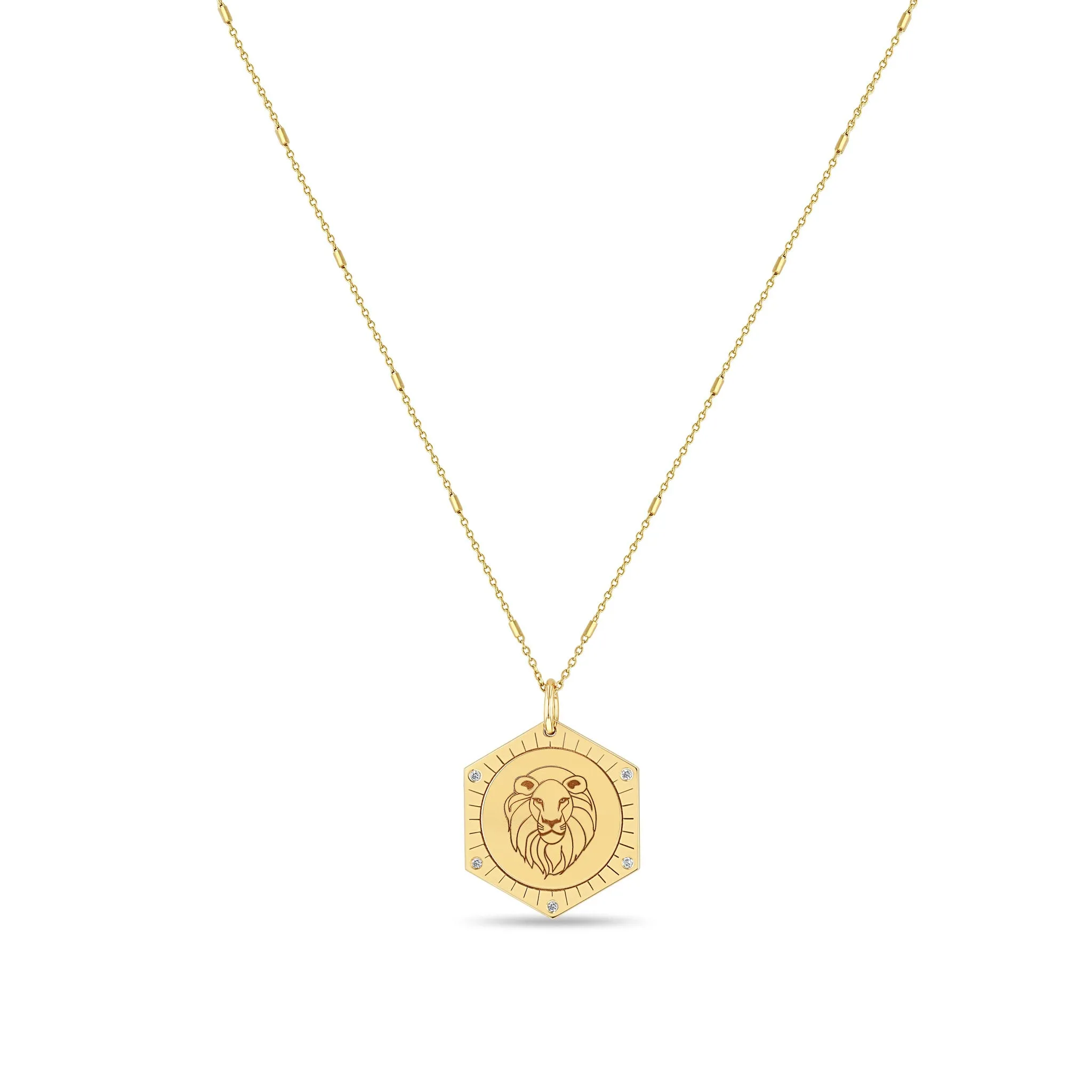 14k 5 Diamonds Animal Hexagon Medallion Necklace