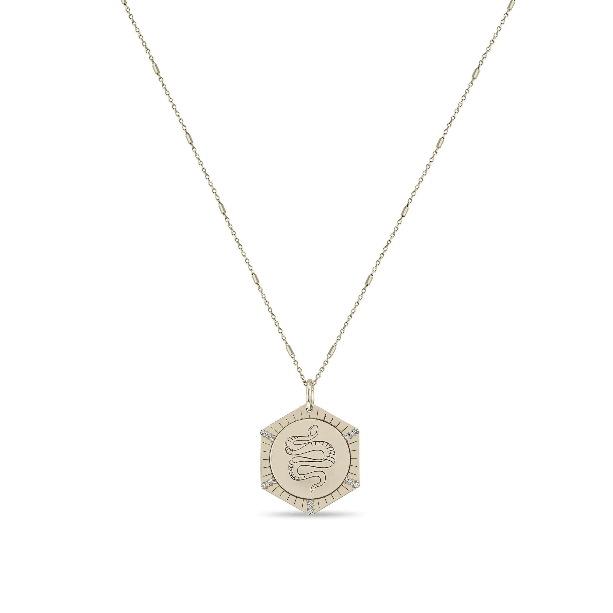 14k 5 Diamonds Animal Hexagon Medallion Necklace