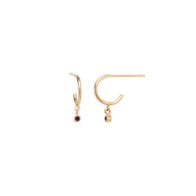 14k dangling garnet huggie hoops | January BIRTHSTONE