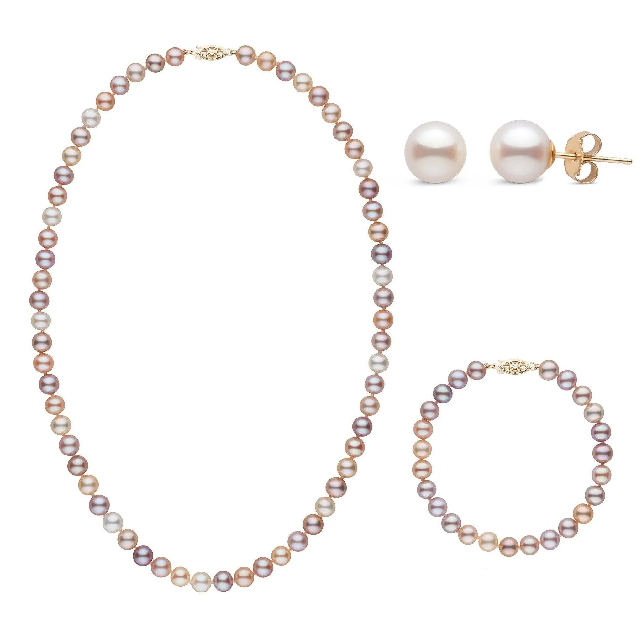 18 Inch 3 Piece Set of 6.5-7.0 mm AAA Multicolor Freshwater Pearls