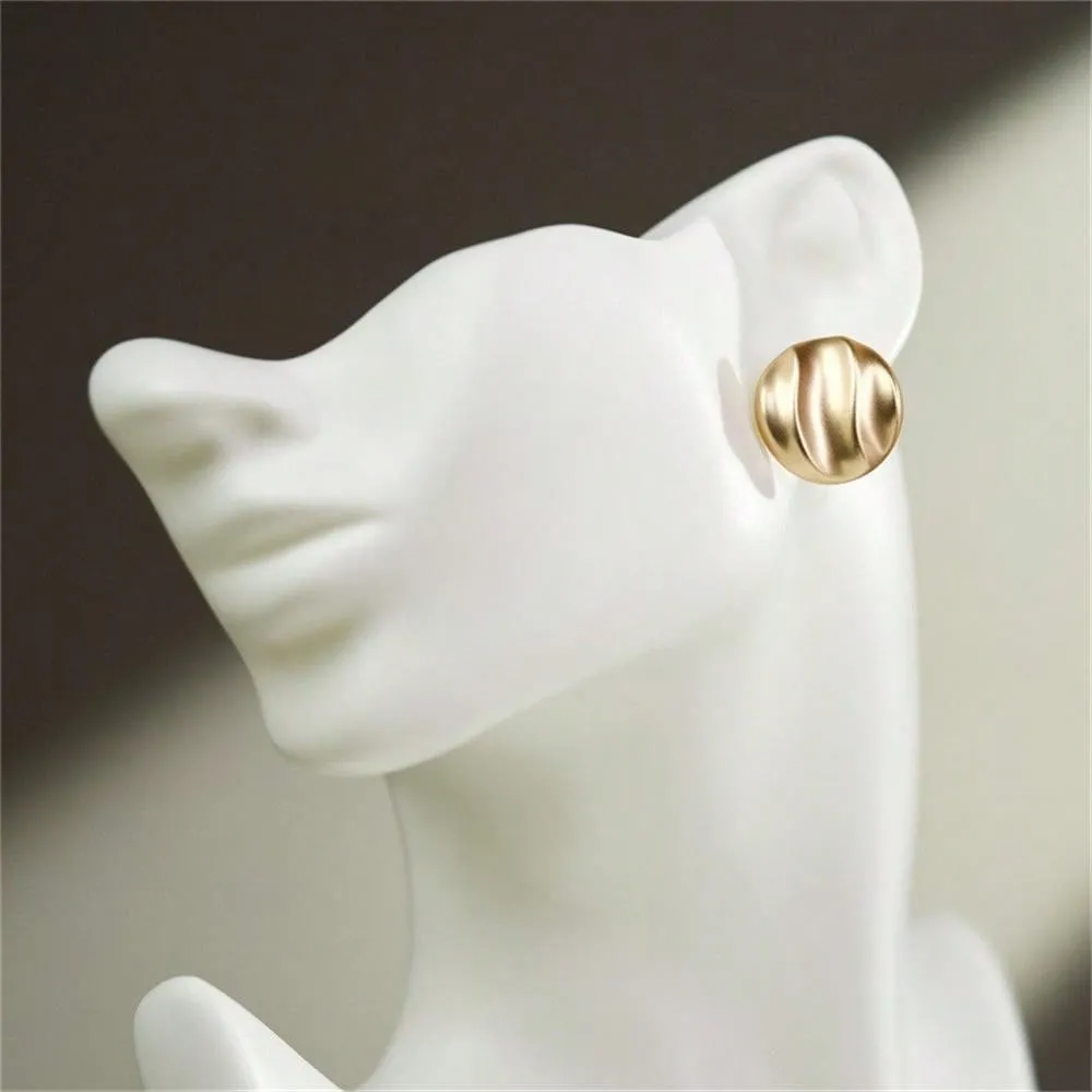 1pair Matte Gold Tone Wave Print Metal Vintage Style Button Round Stud Earrings SD