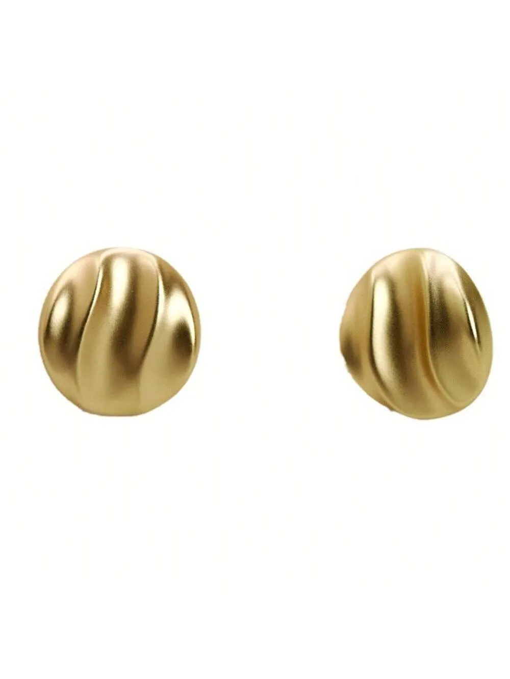 1pair Matte Gold Tone Wave Print Metal Vintage Style Button Round Stud Earrings SD