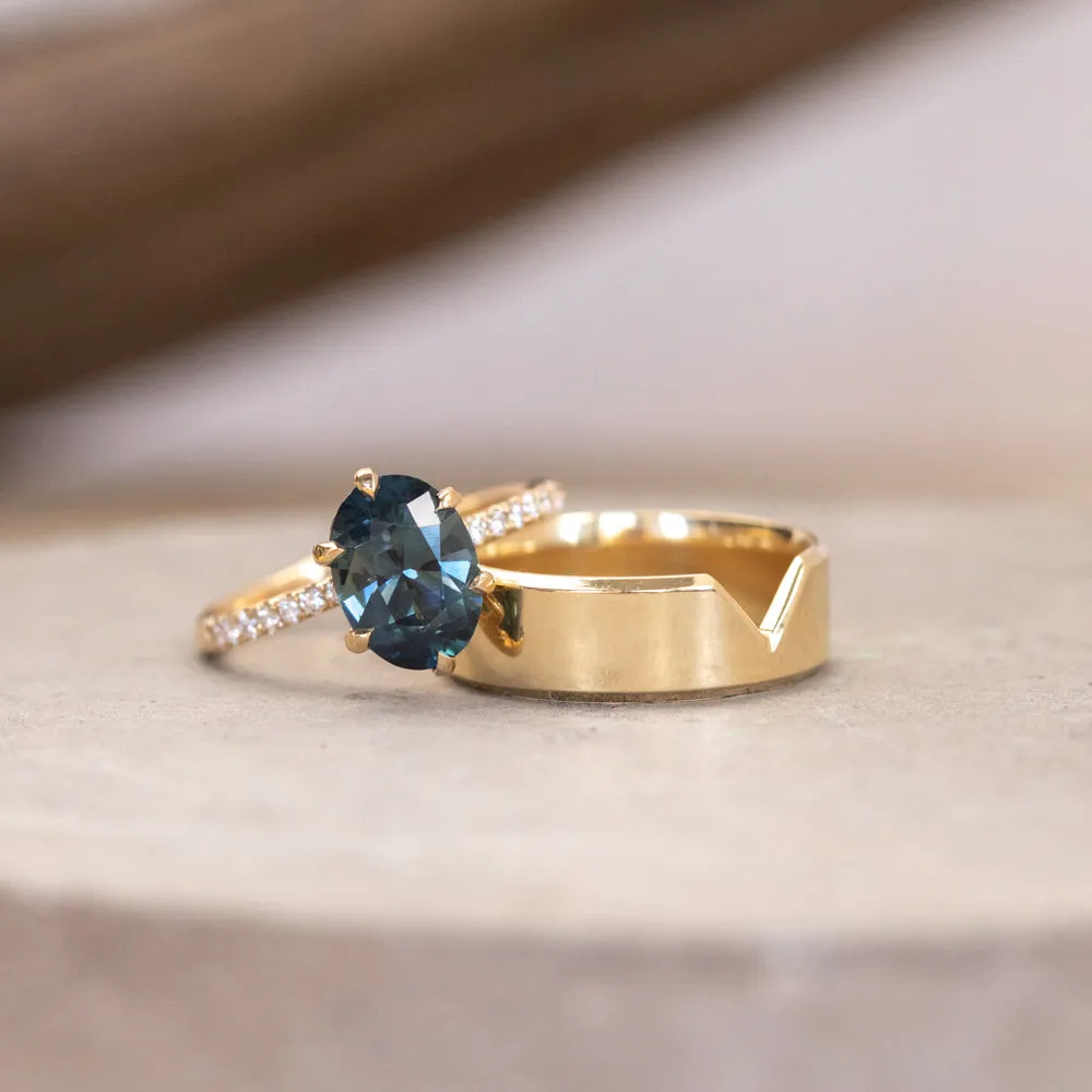 2.03ct Oval Parti Sapphire and Diamond Studded Lotus Six Prong Solitaire in 14k Yellow Gold