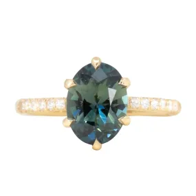 2.03ct Oval Parti Sapphire and Diamond Studded Lotus Six Prong Solitaire in 14k Yellow Gold