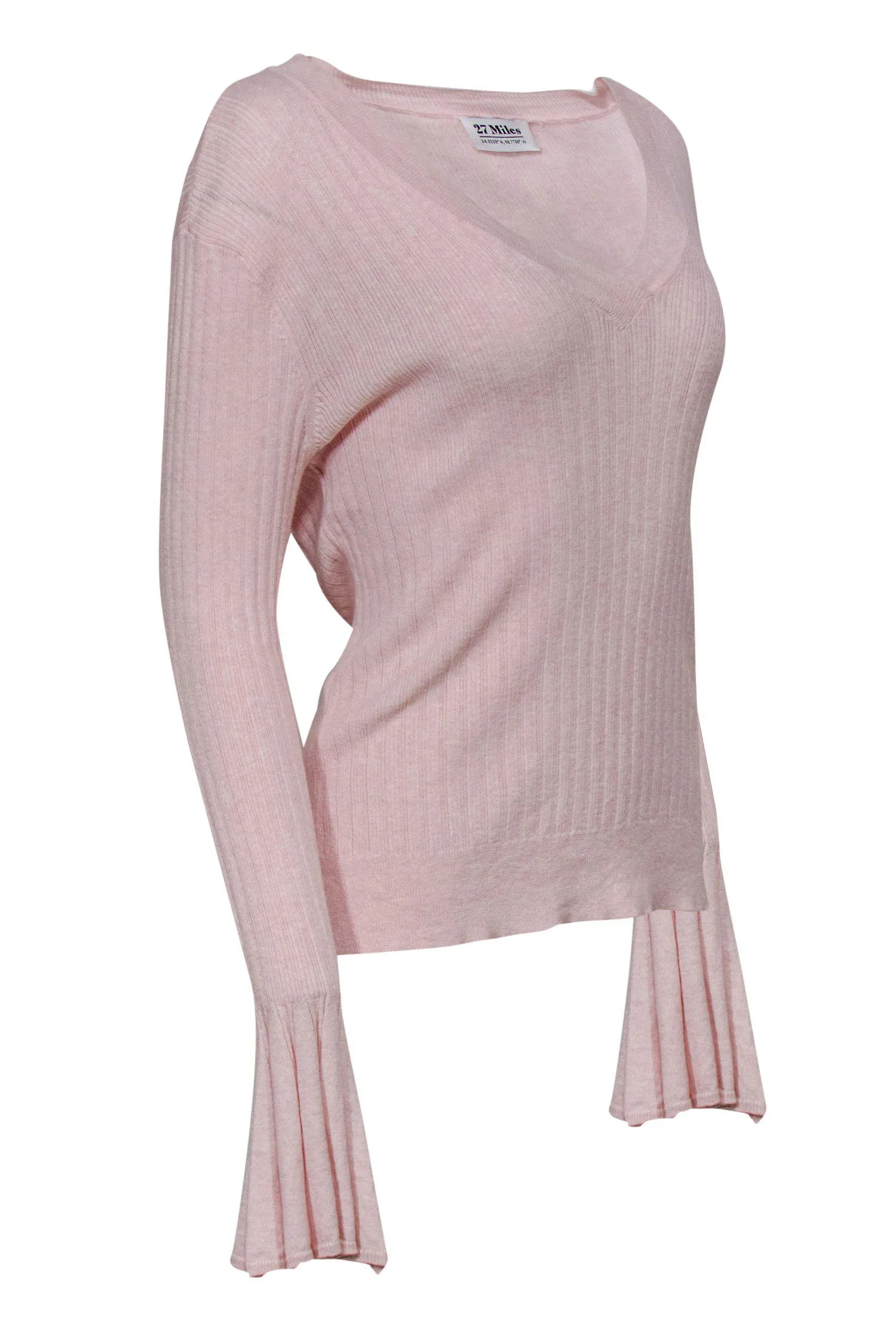 27 Miles - Light Pink Ribbed Bell Sleeve Sweater Sz M