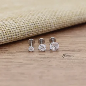 316L Surgical Steel Internally Threaded with Prong Set C.Z Top Cartilage/Tragus Flat Back Studs