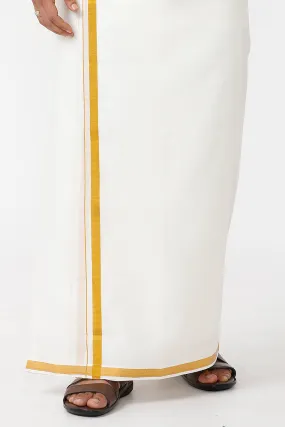 Akshaya - Cream Jari 1 1/2" Double Dhoti With Fancy Borders | Uathayam