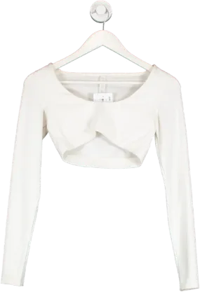 alo yoga White Ribbed Define Long Sleeve Bra UK S