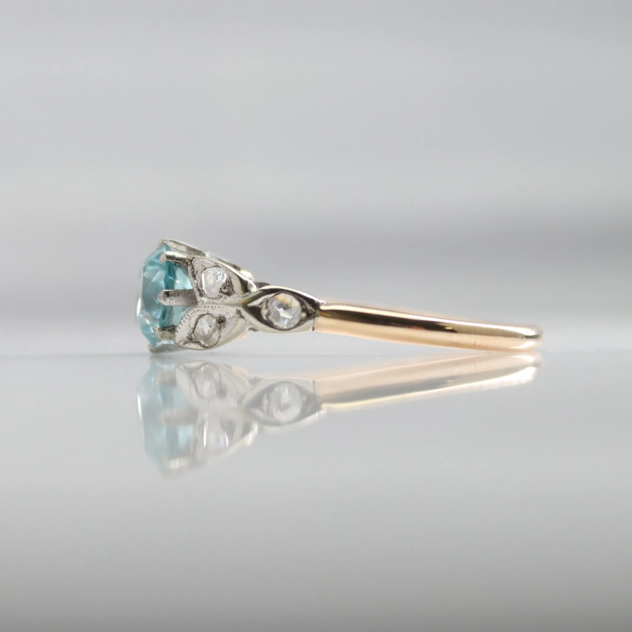 Art Deco Blue Zircon and Diamond Ring