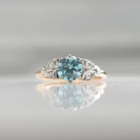 Art Deco Blue Zircon and Diamond Ring