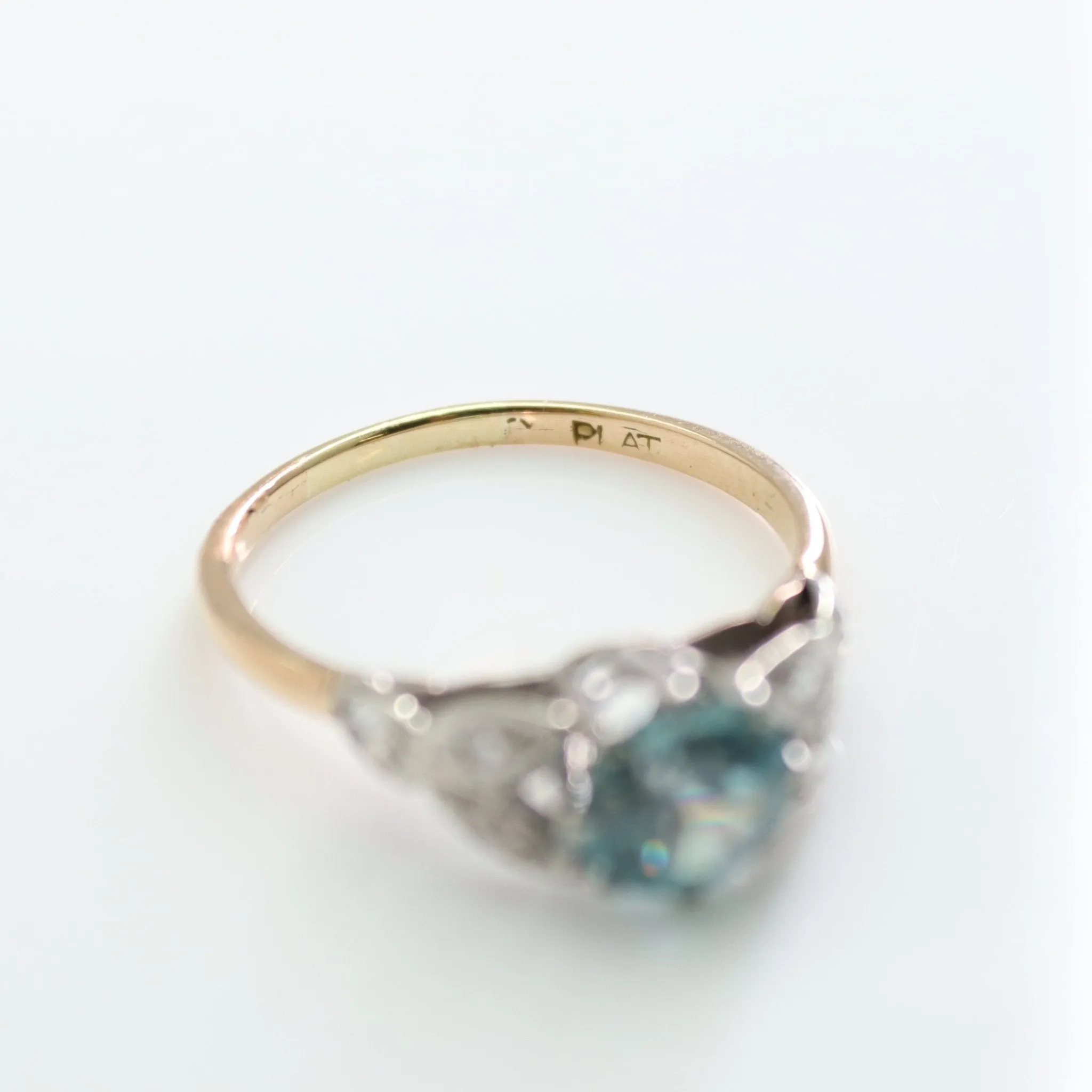 Art Deco Blue Zircon and Diamond Ring