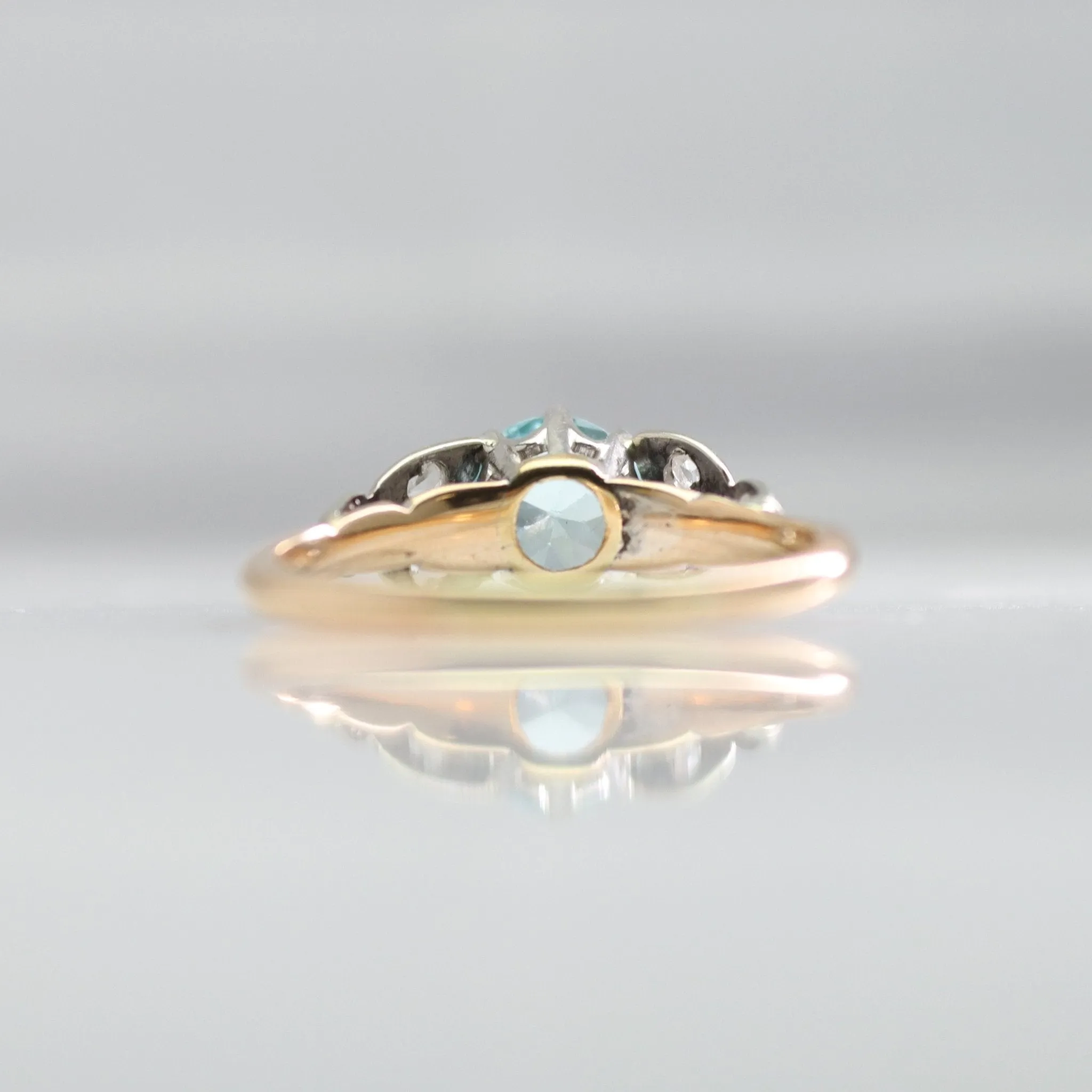 Art Deco Blue Zircon and Diamond Ring