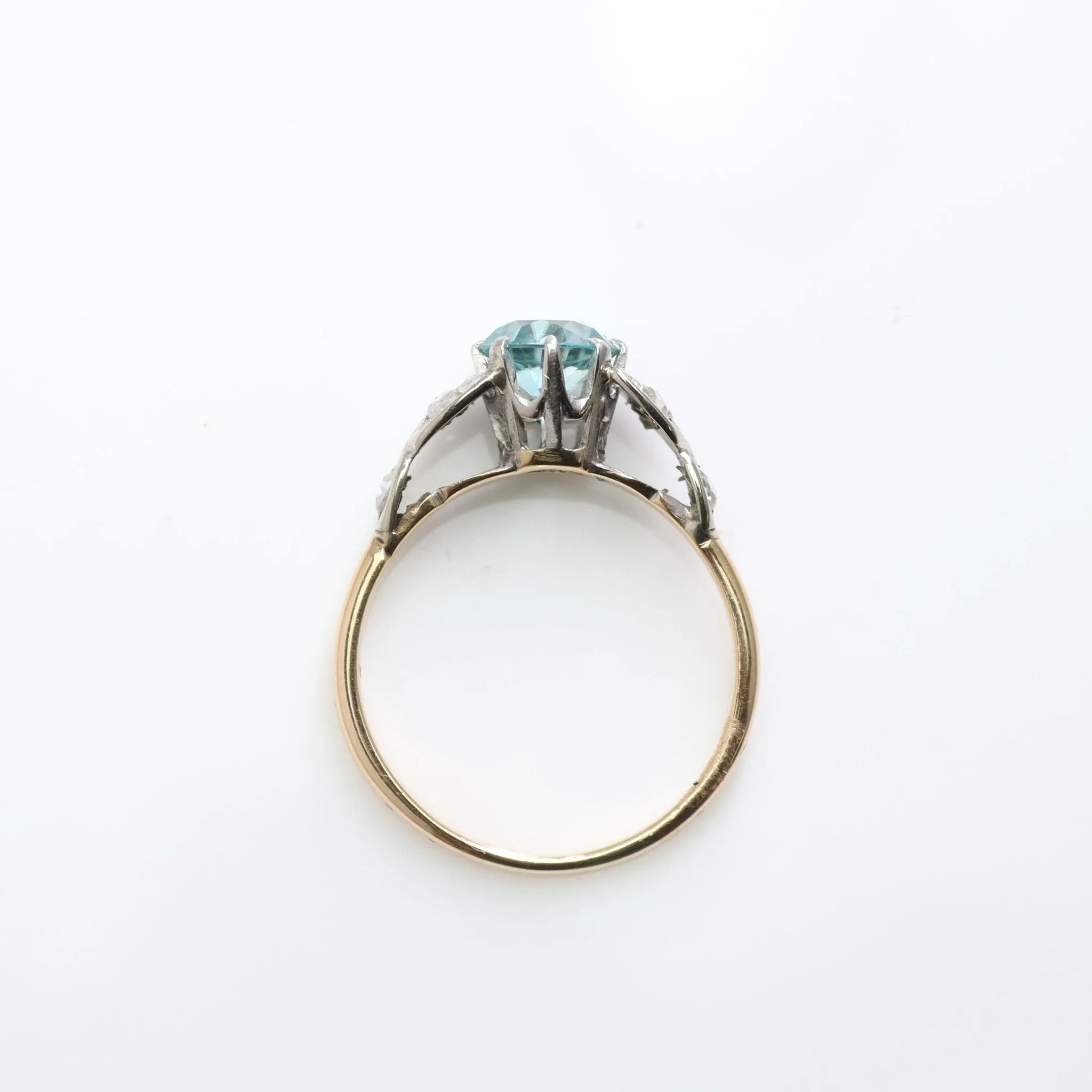 Art Deco Blue Zircon and Diamond Ring