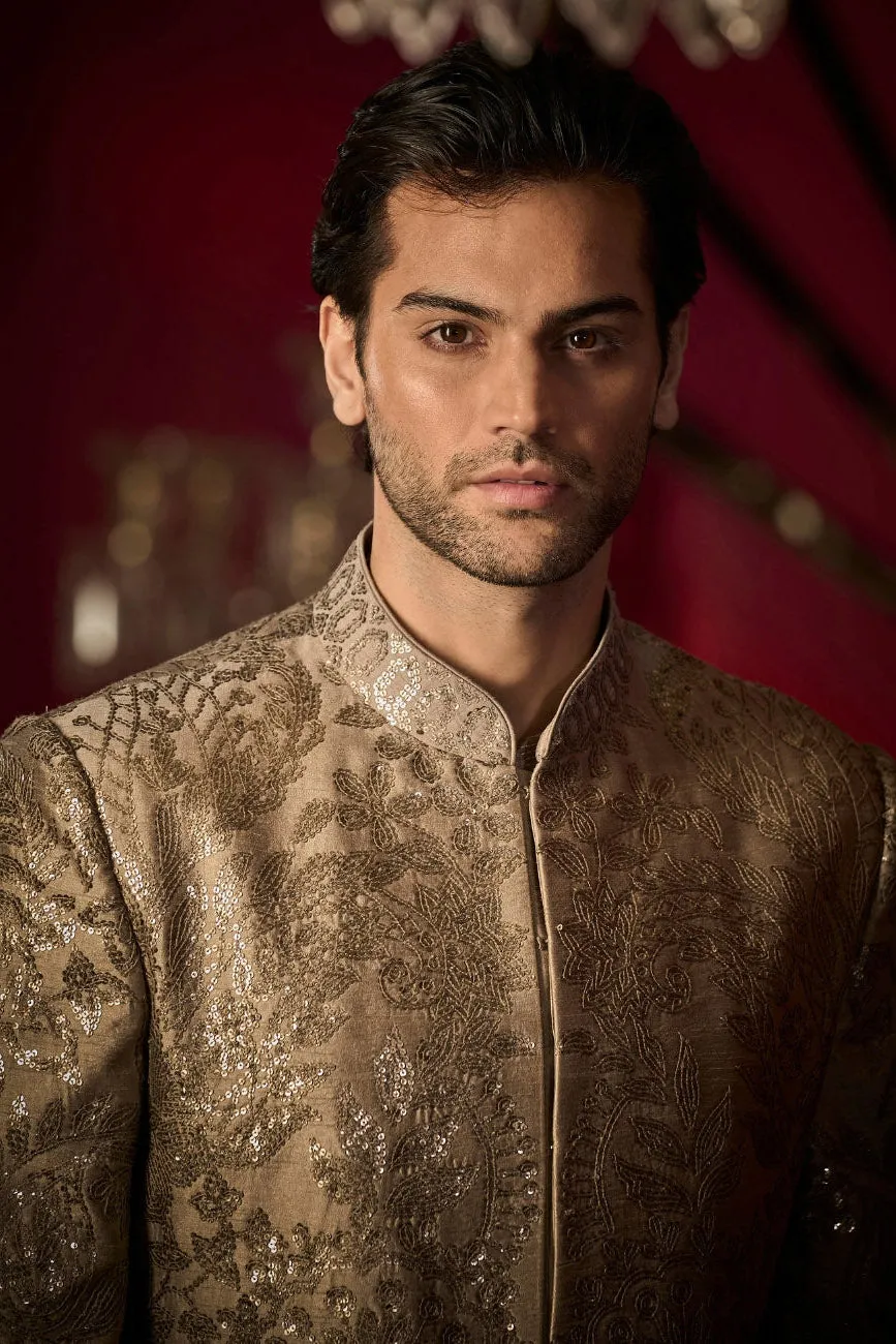 Ash Grey Sequin Sherwani Set