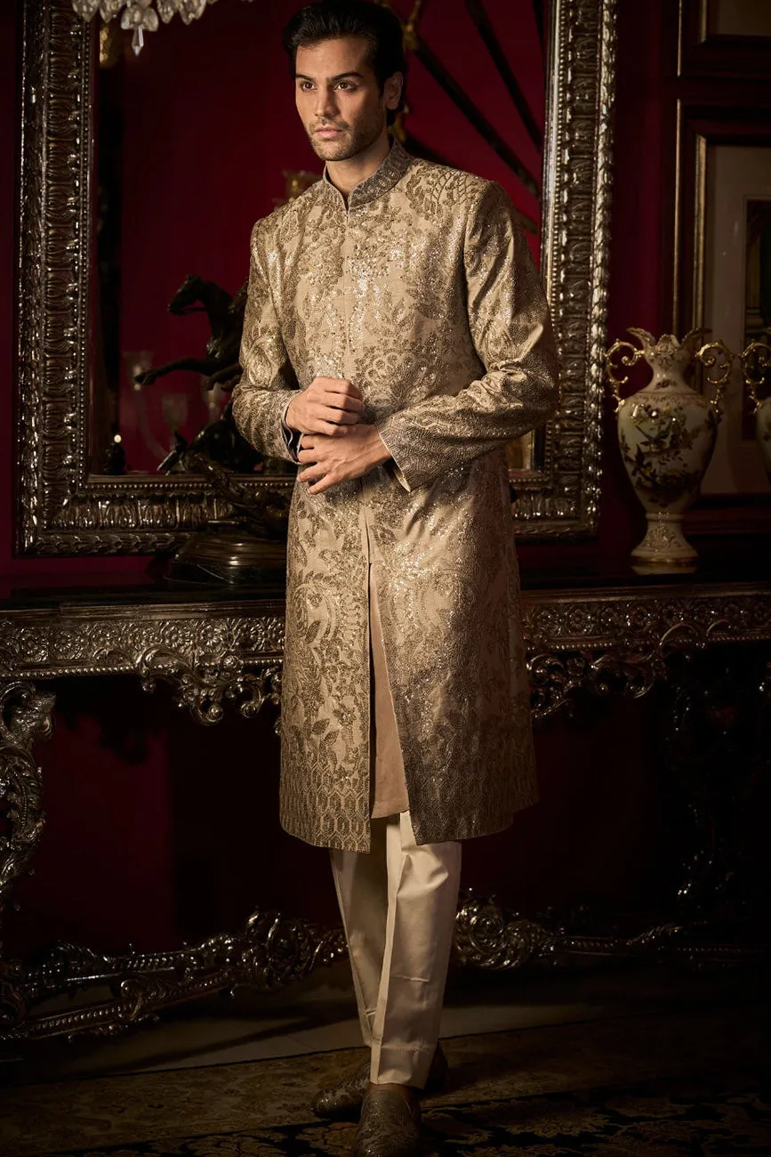 Ash Grey Sequin Sherwani Set