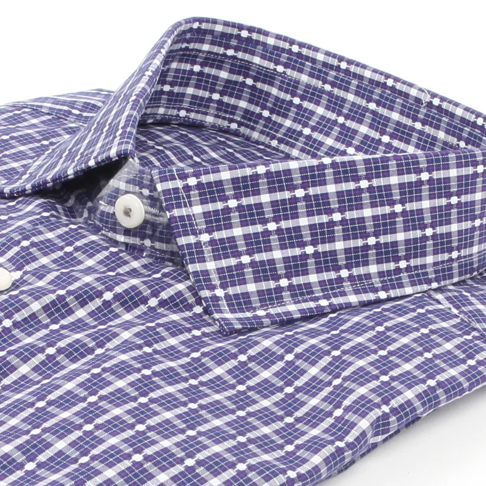 BEN SHERMAN - Dobby Check Modern Slim Fit Shirt - NAVY PLUM