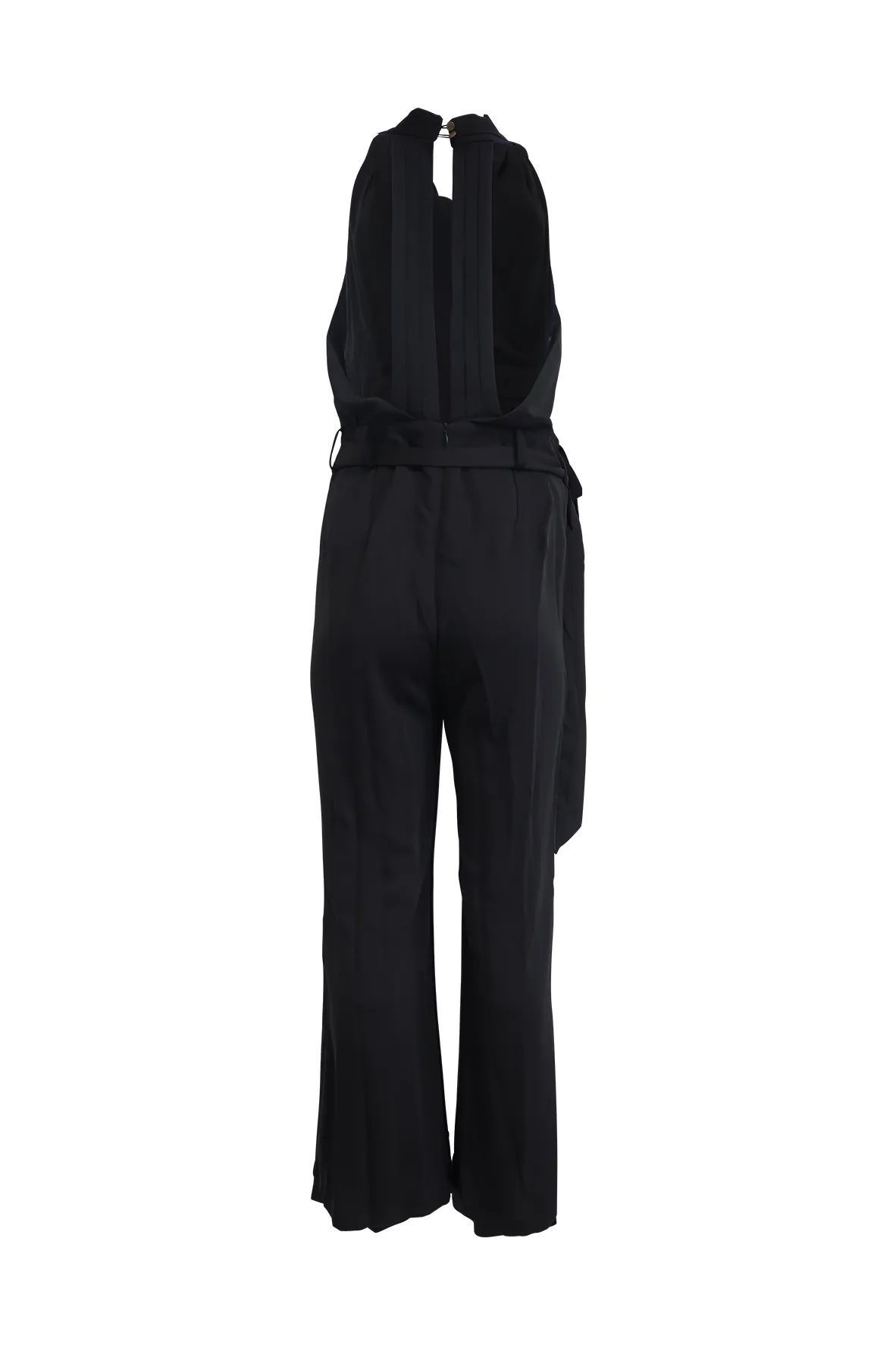 Black Open-Back Jumpsuit With Belt