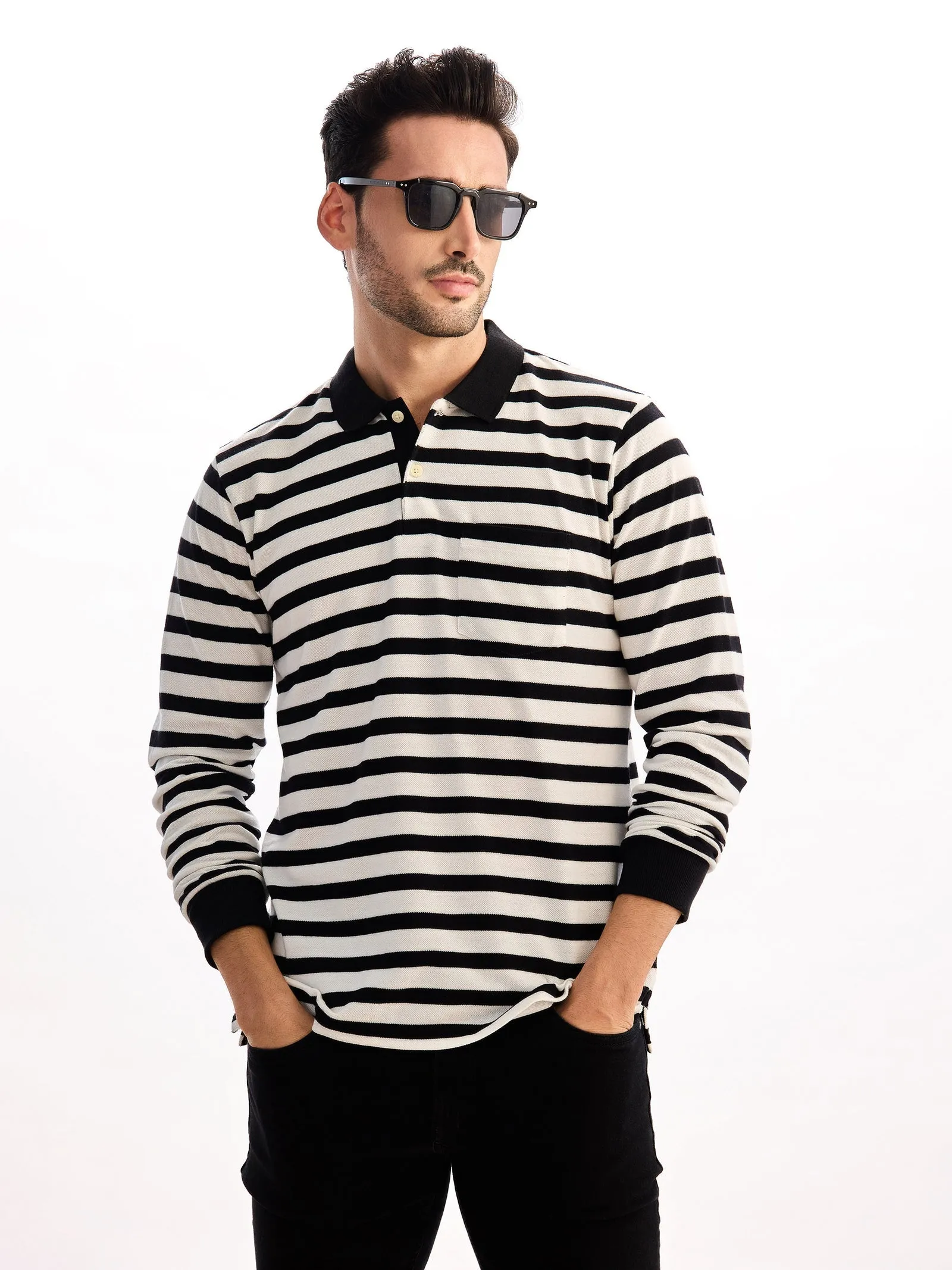 Black Striped Polo T-Shirt