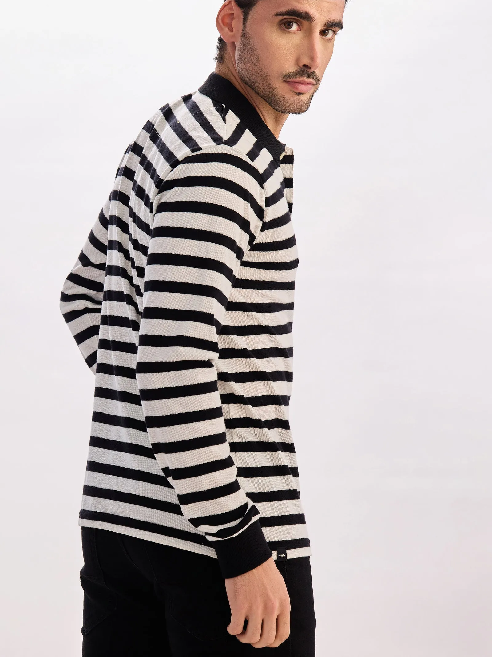 Black Striped Polo T-Shirt