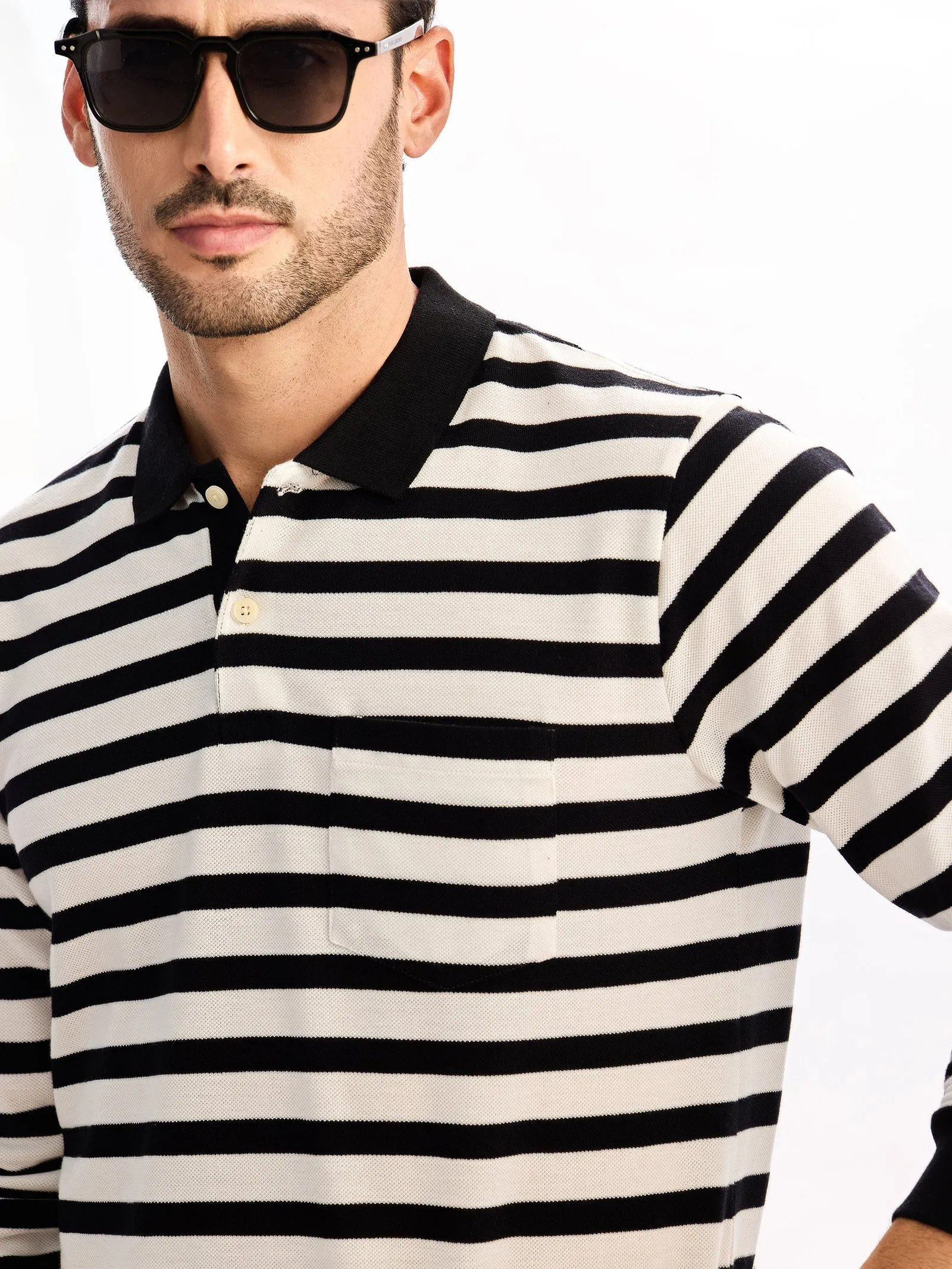 Black Striped Polo T-Shirt