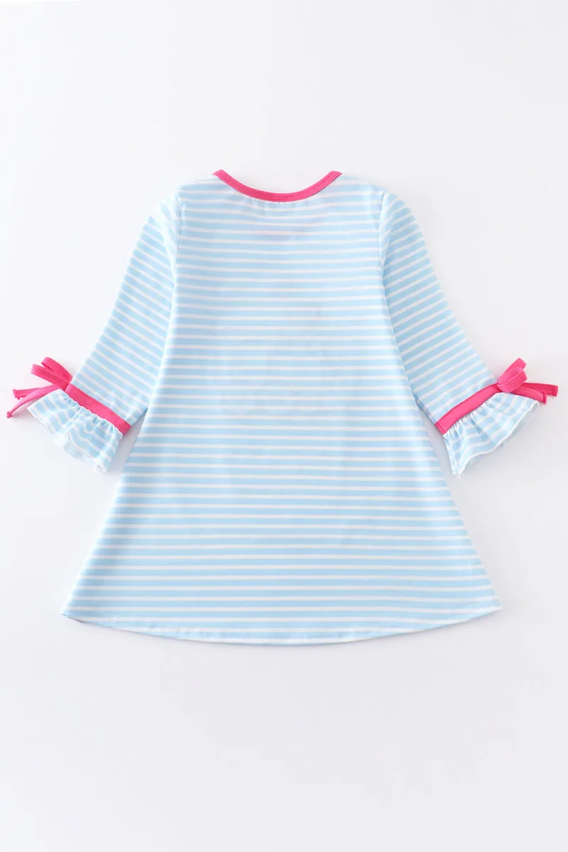 Blue heart train applique girl dress