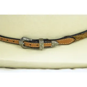 Brown Cowhair Leather Hat Band with Antique Silver buckle