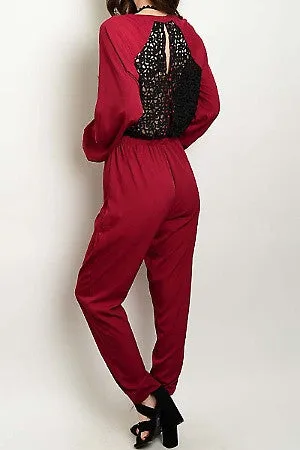 Burgundy Long Sleeve Jumpsuit