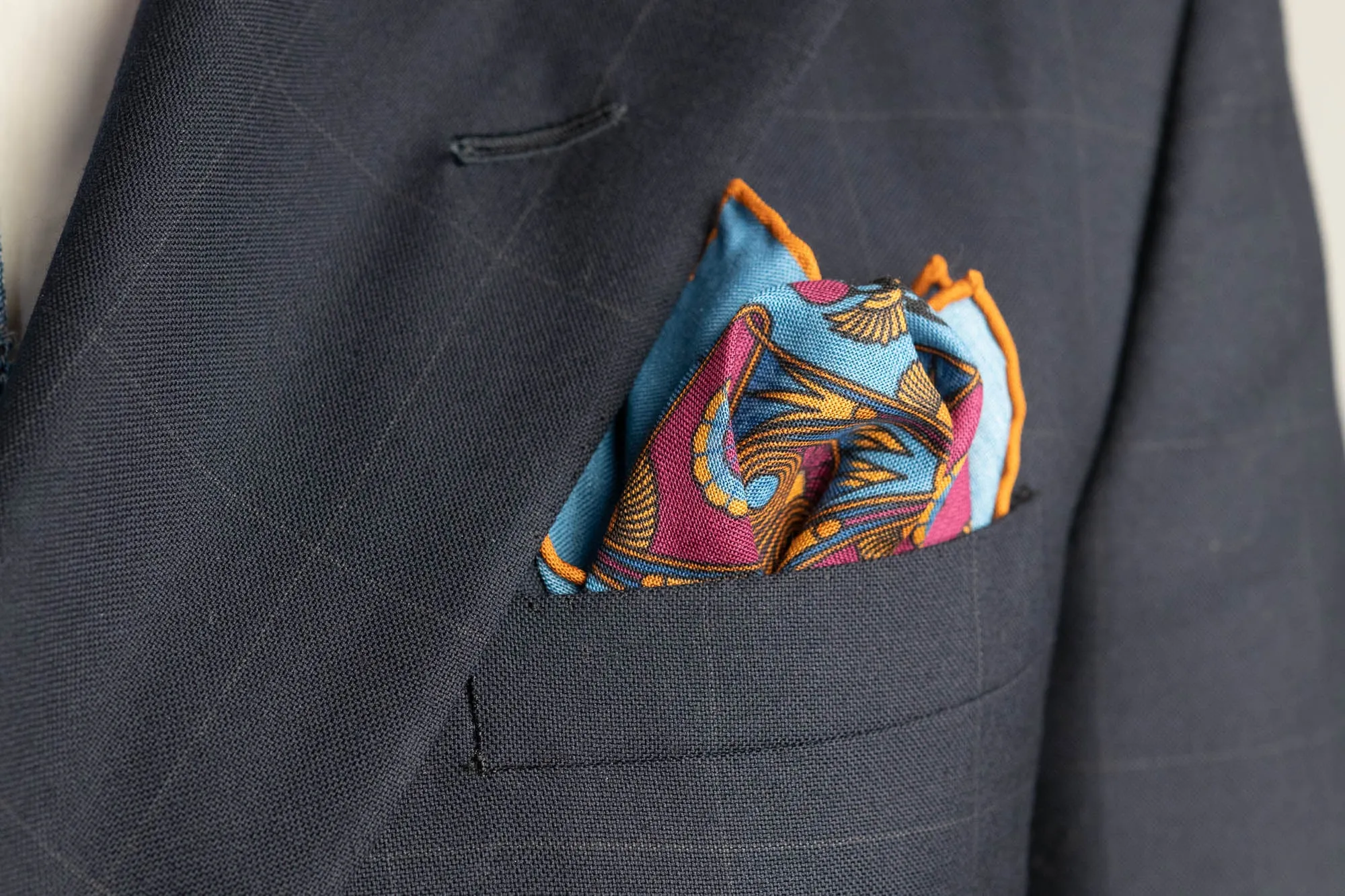 Cerulean Blue Art Deco Egyptian Scarab Pocket Square