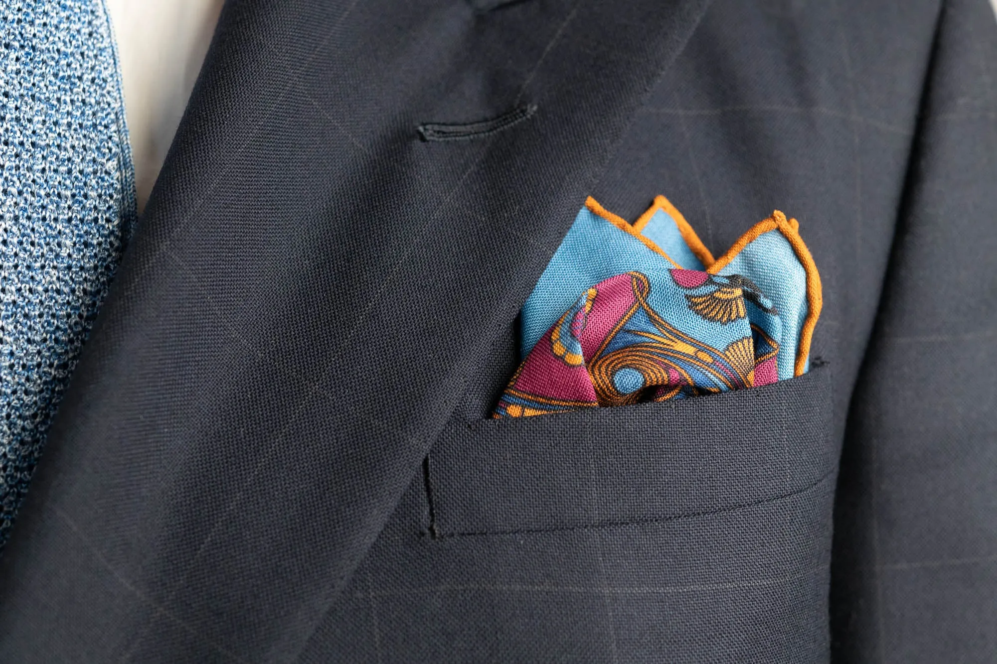 Cerulean Blue Art Deco Egyptian Scarab Pocket Square