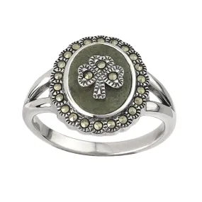 Connemara and Marcasite Shamrock Ring