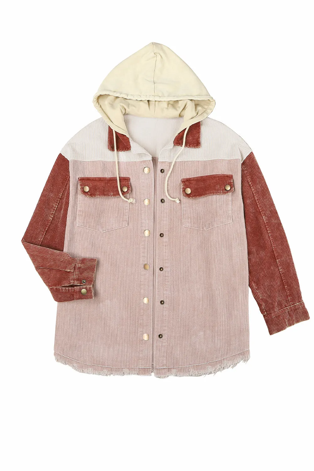 Corduroy Shacket Jacket Button Down Hooded Coat with Pockets