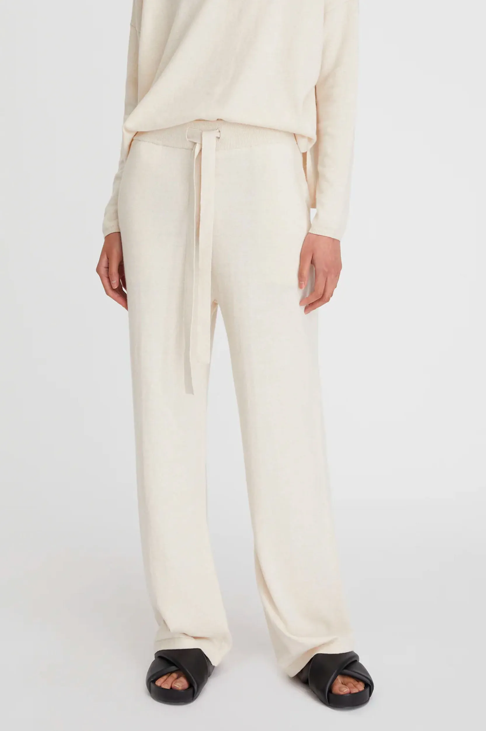 Cotton Cashmere Wide Leg Pant in Oat