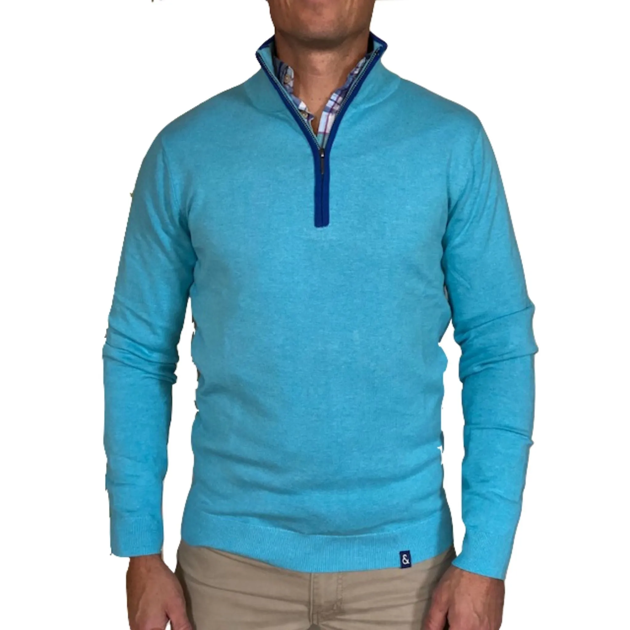 Cotton Zip Neck Sweater - Midnight | Sky Blue | Ocean