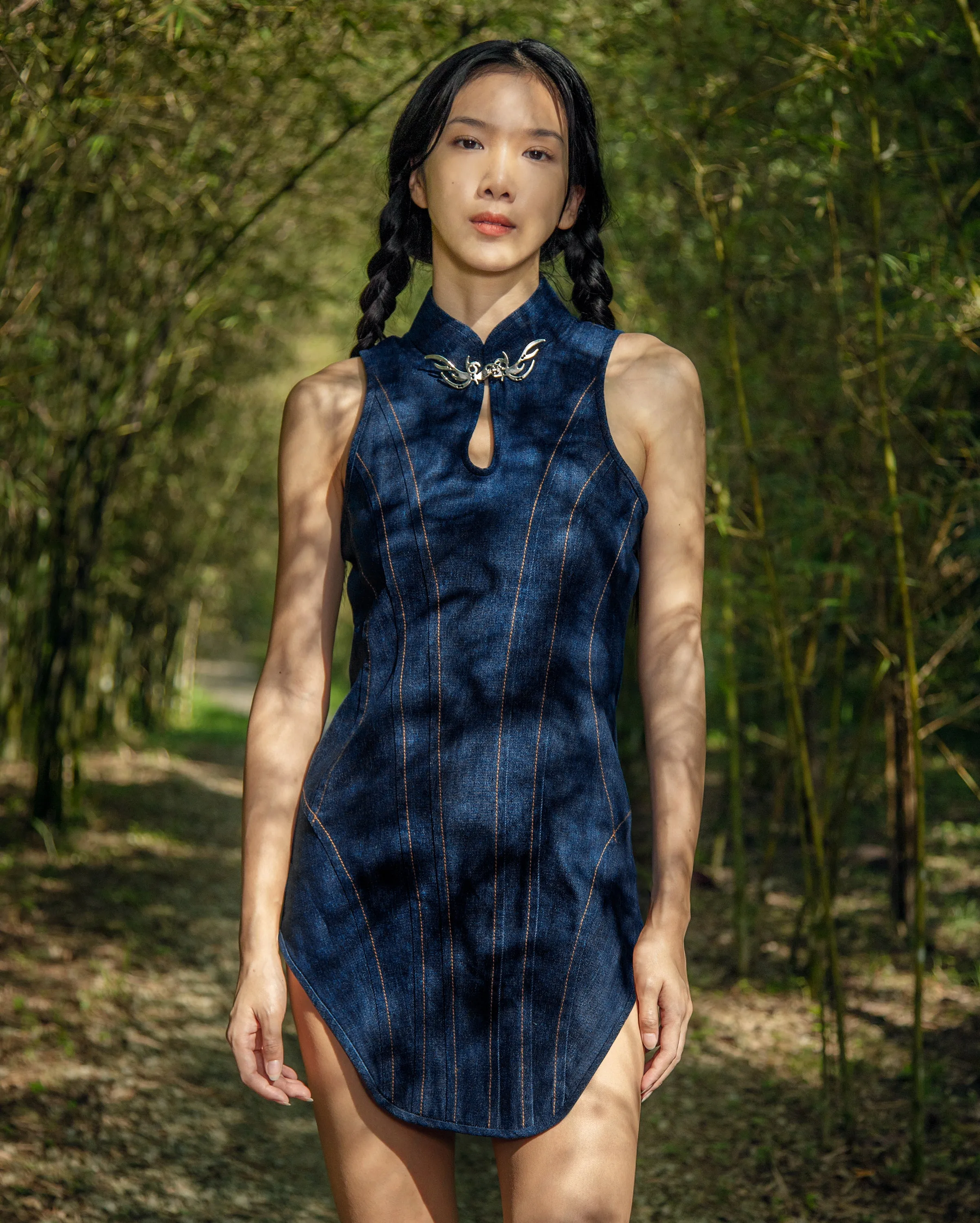 Cyber Cheongsam (Navy Denim)