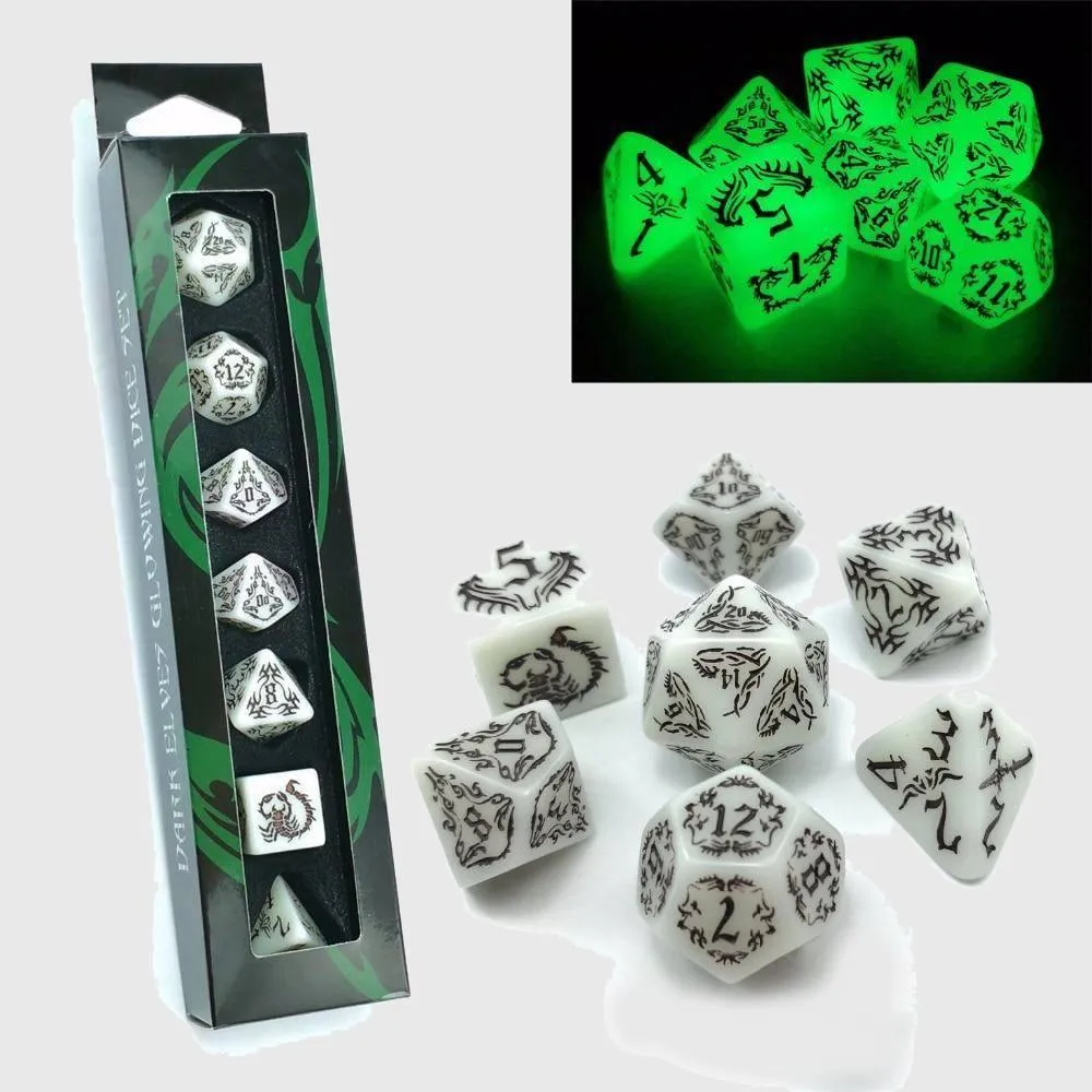 Dark Elves Glow In The Dark  Polyhedral Dice Set