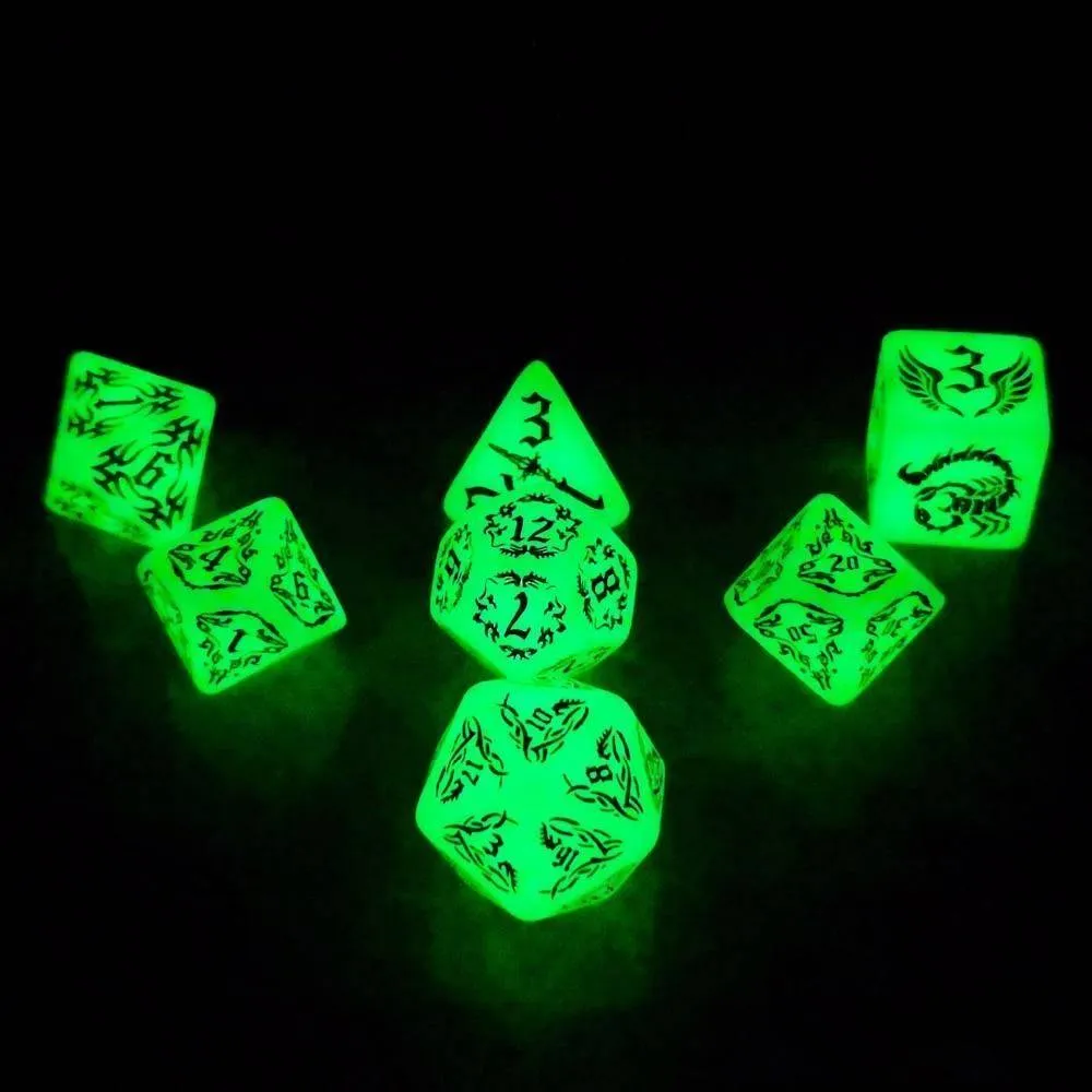 Dark Elves Glow In The Dark  Polyhedral Dice Set