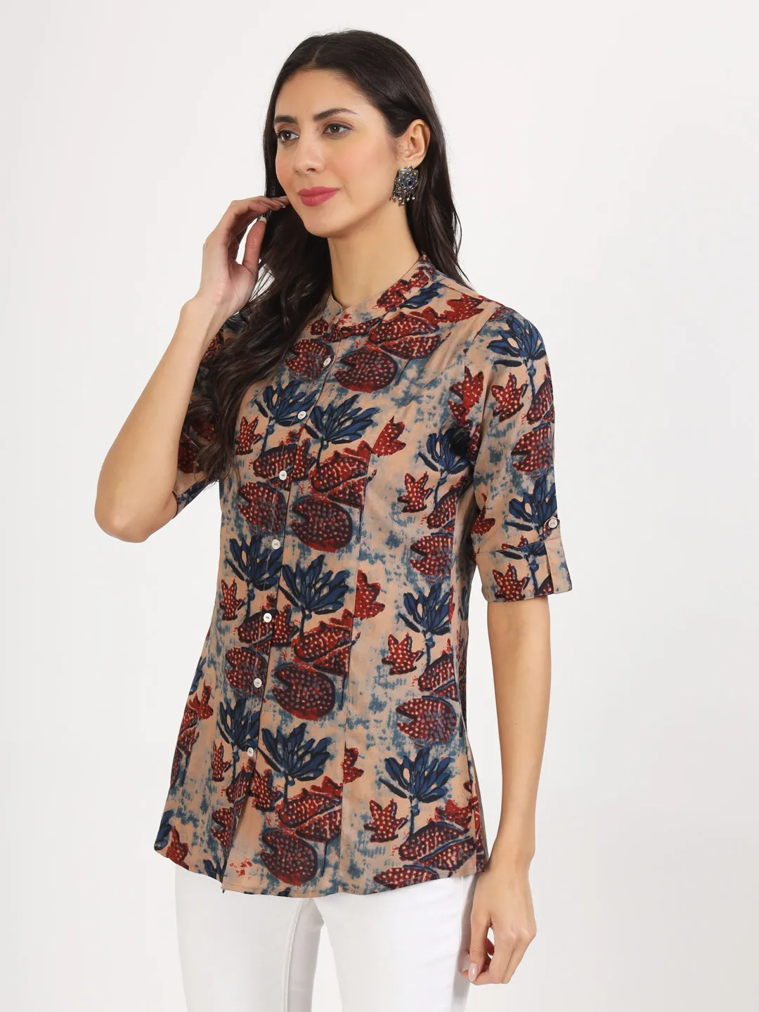 Divena Beige Multi Floral Printed Rayon Top