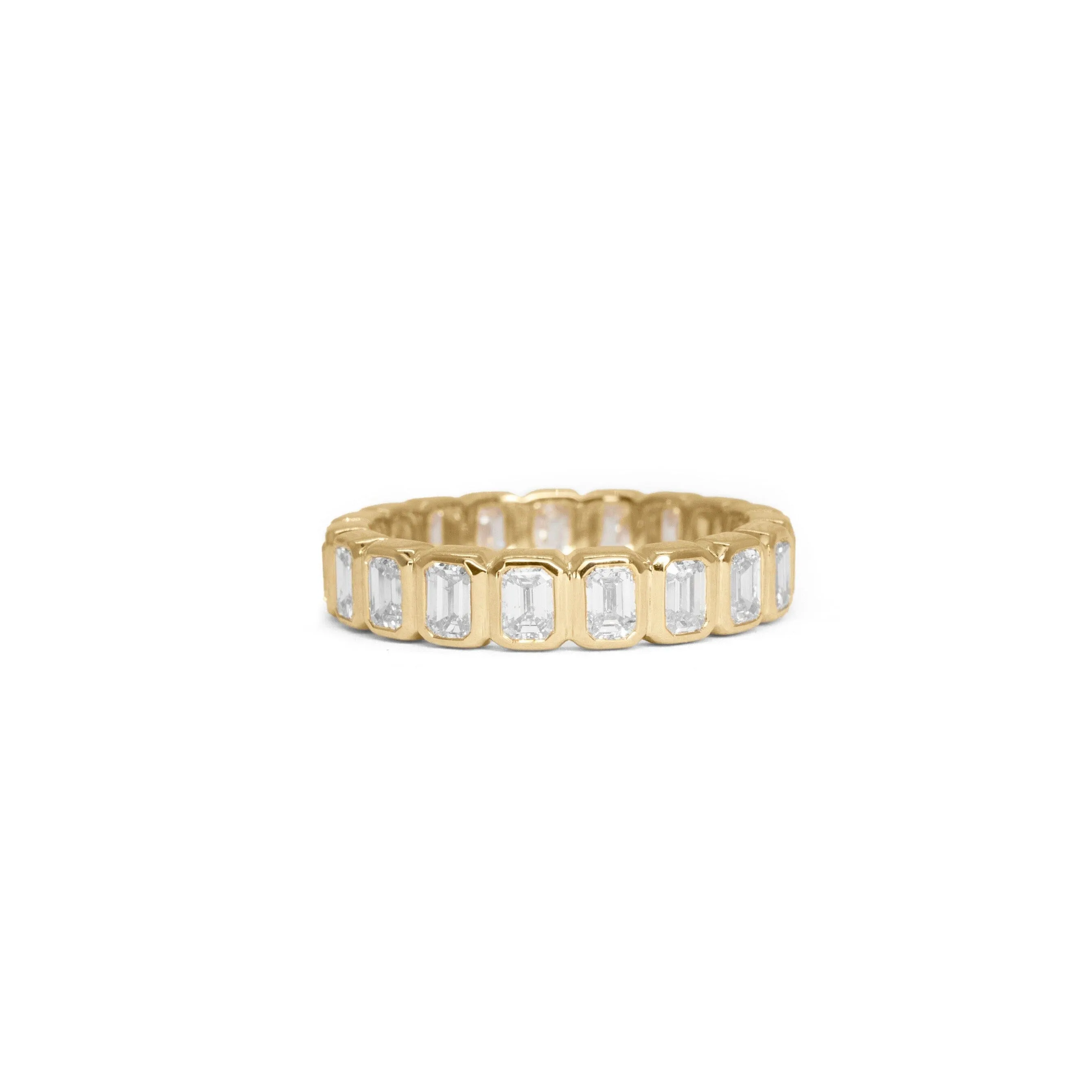 Emerald cut bezel set eternity band