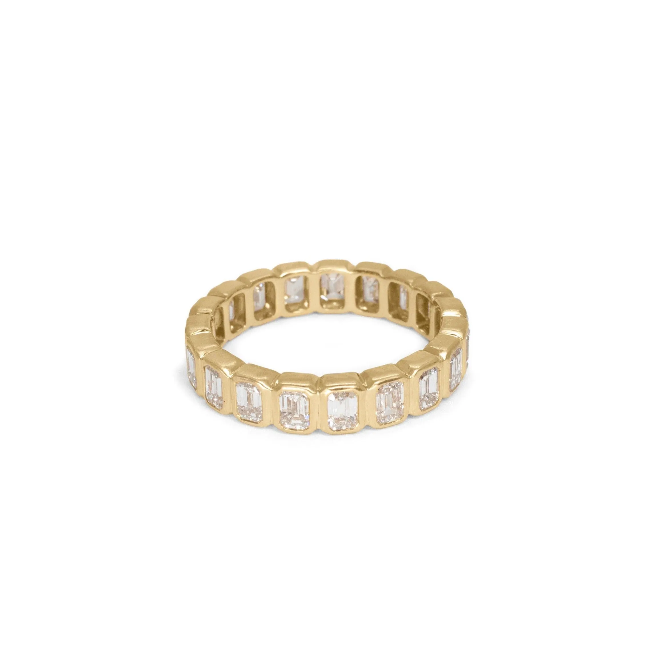 Emerald cut bezel set eternity band