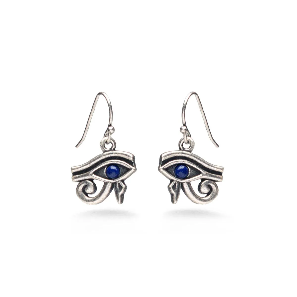 Eye of Horus with Lapis Earrings - Antiqued Silver Finish