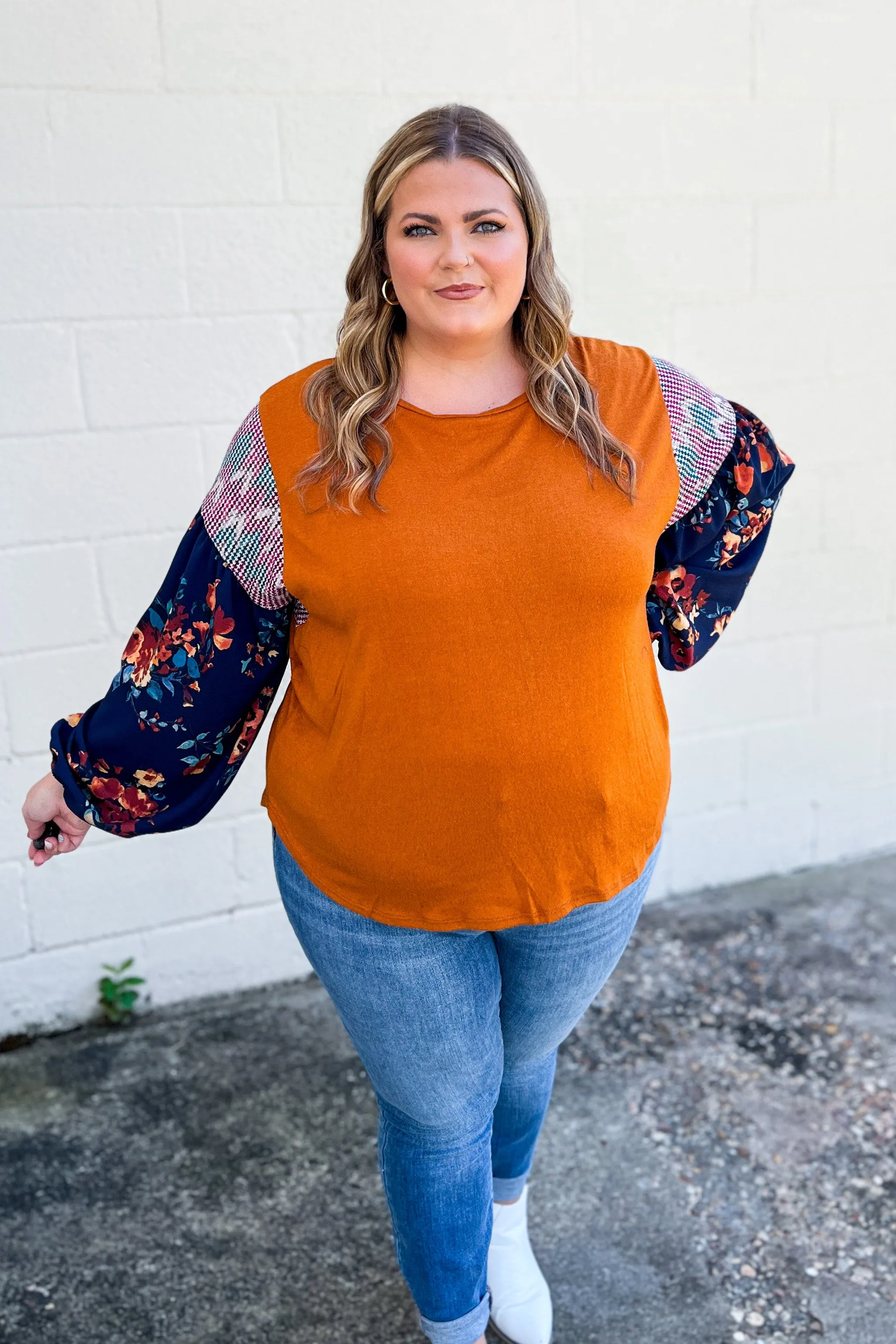 Fall Goals Mix Print Sleeve Top