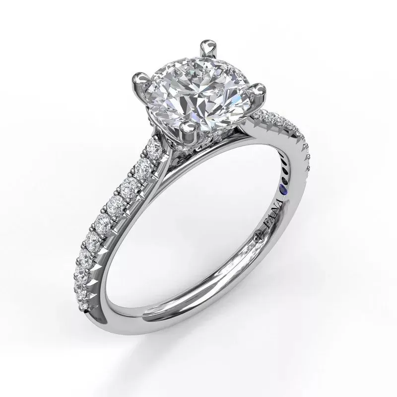 Fana 14K White Gold 4-Prong Engagement Ring with Diamond Accents (Setting Only)