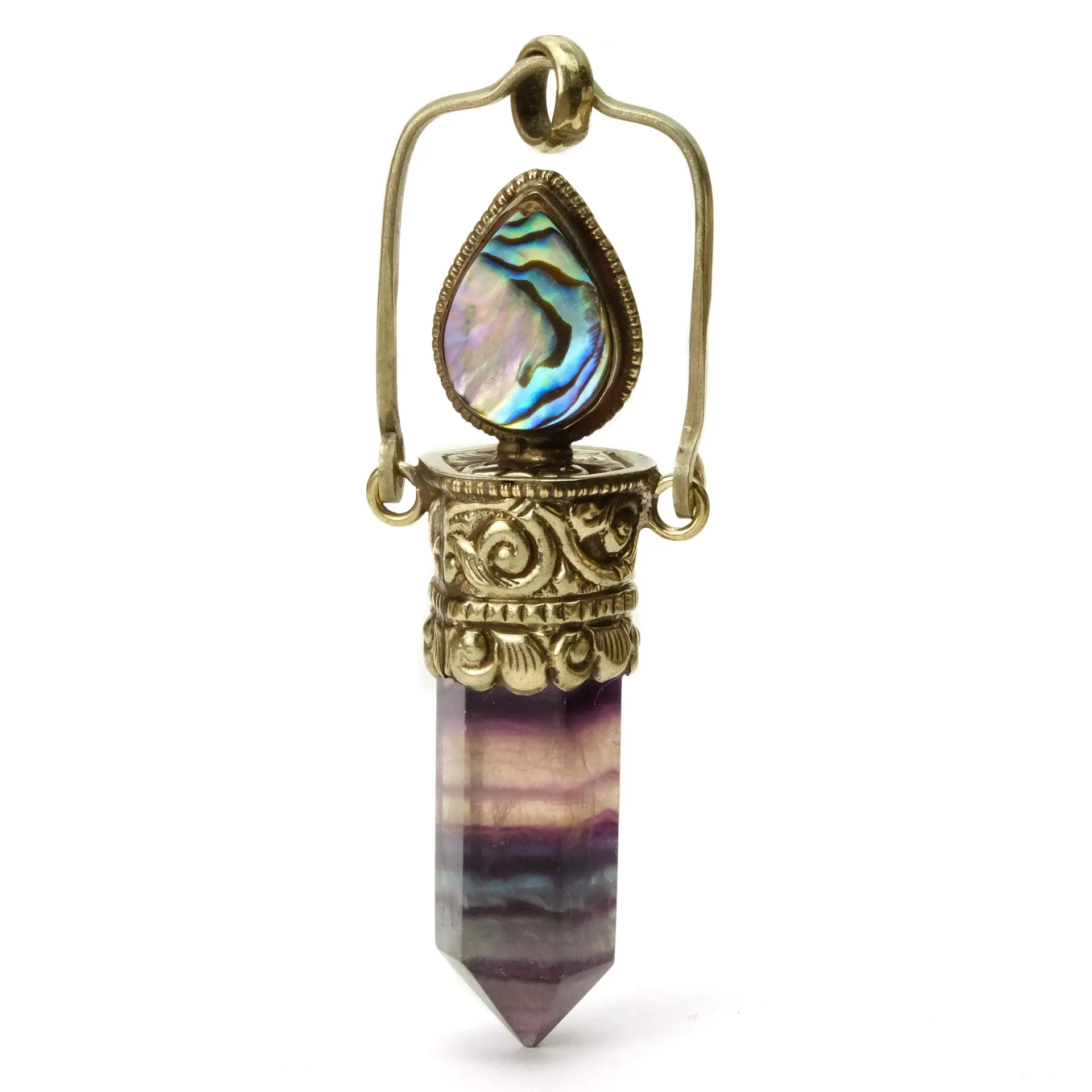 Fluorite Rainbow Obelisk Swing Pendant with Fine Abalone Cabochon # 76 -1