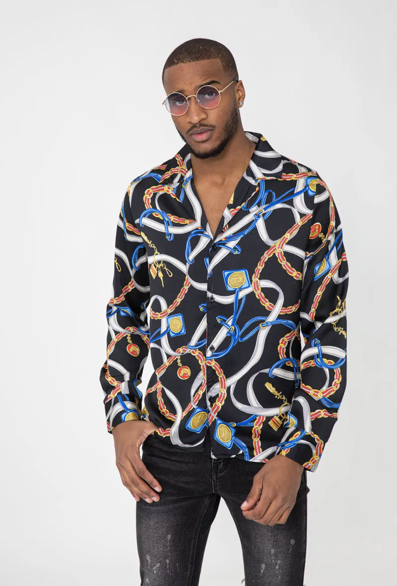 Frilivin Satin Shirt With Chains Pattern