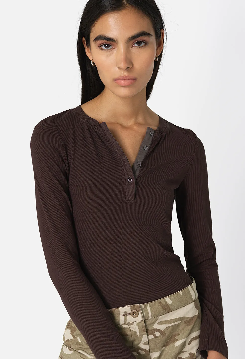 Gemini Rib Henley / Chocolate Brown