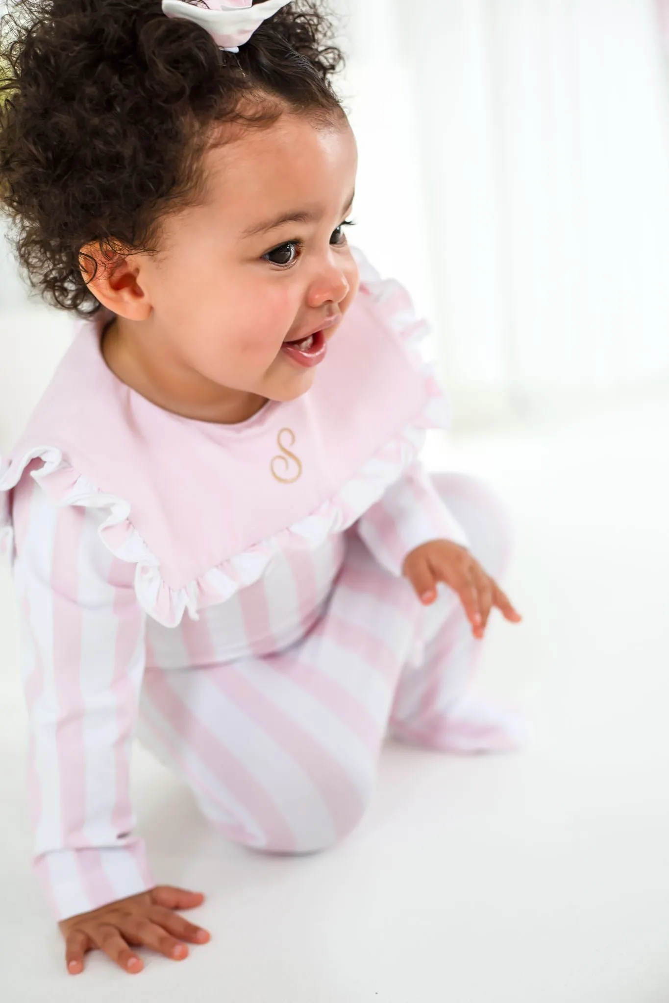 Girls Pink Stripe Sailor Collar Babygrow