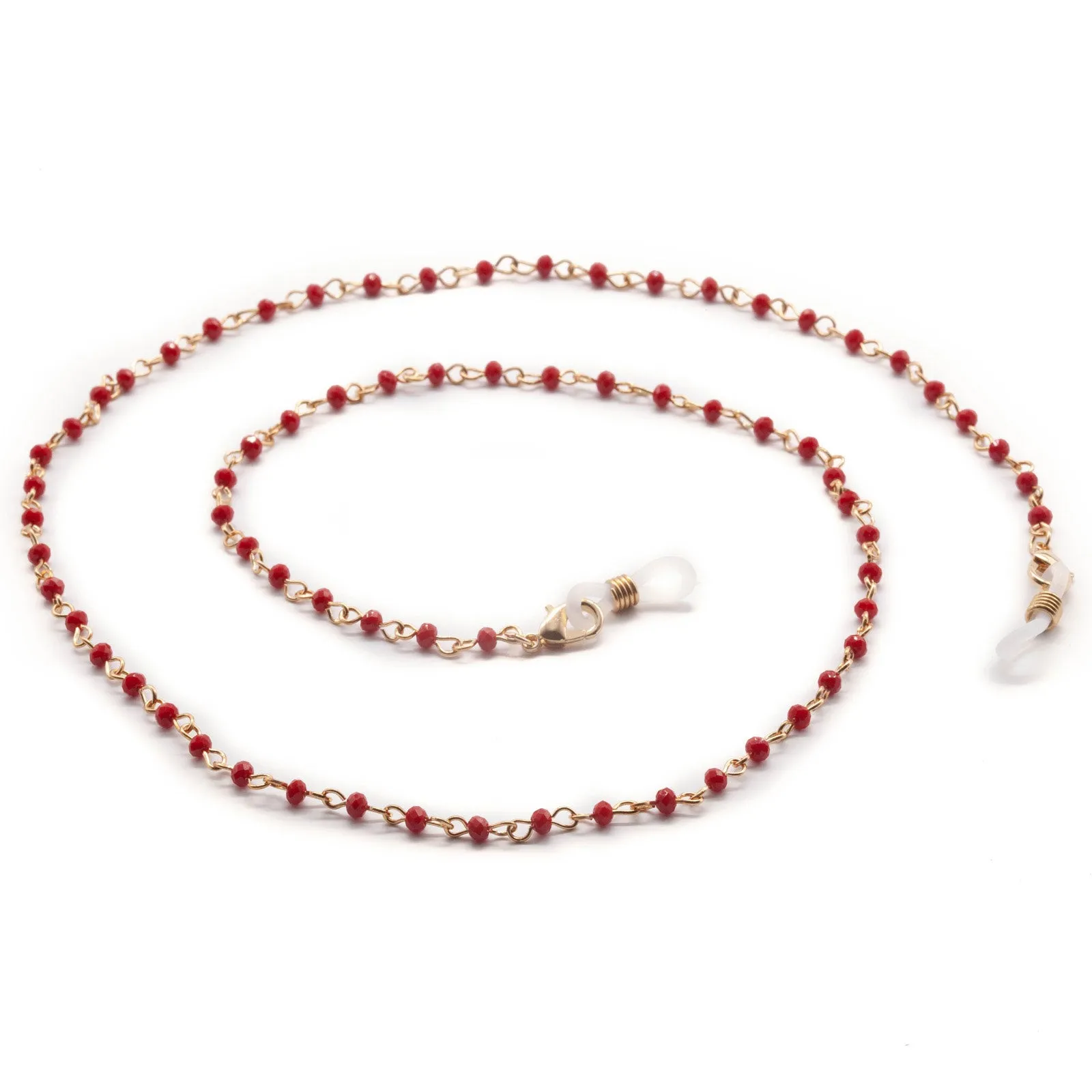 Gold Chain Face Mask Lanyard Necklace with Red Beads