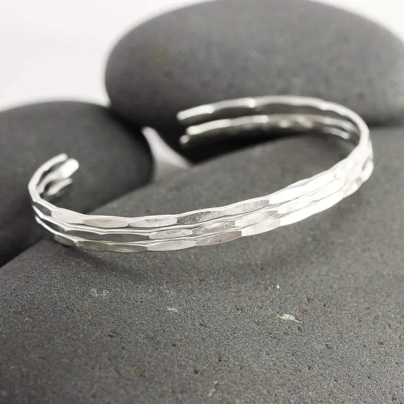 Hammered 14K White Gold Cuff Bracelet