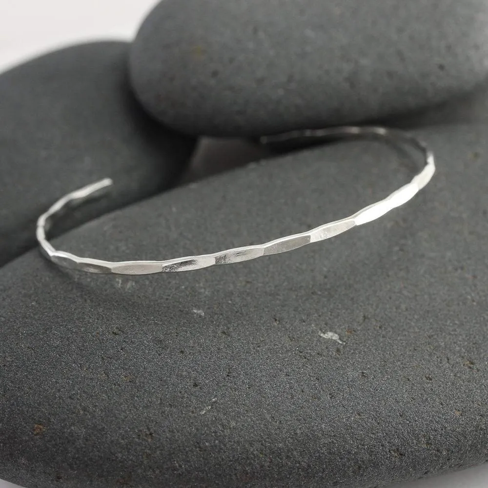 Hammered 14K White Gold Cuff Bracelet